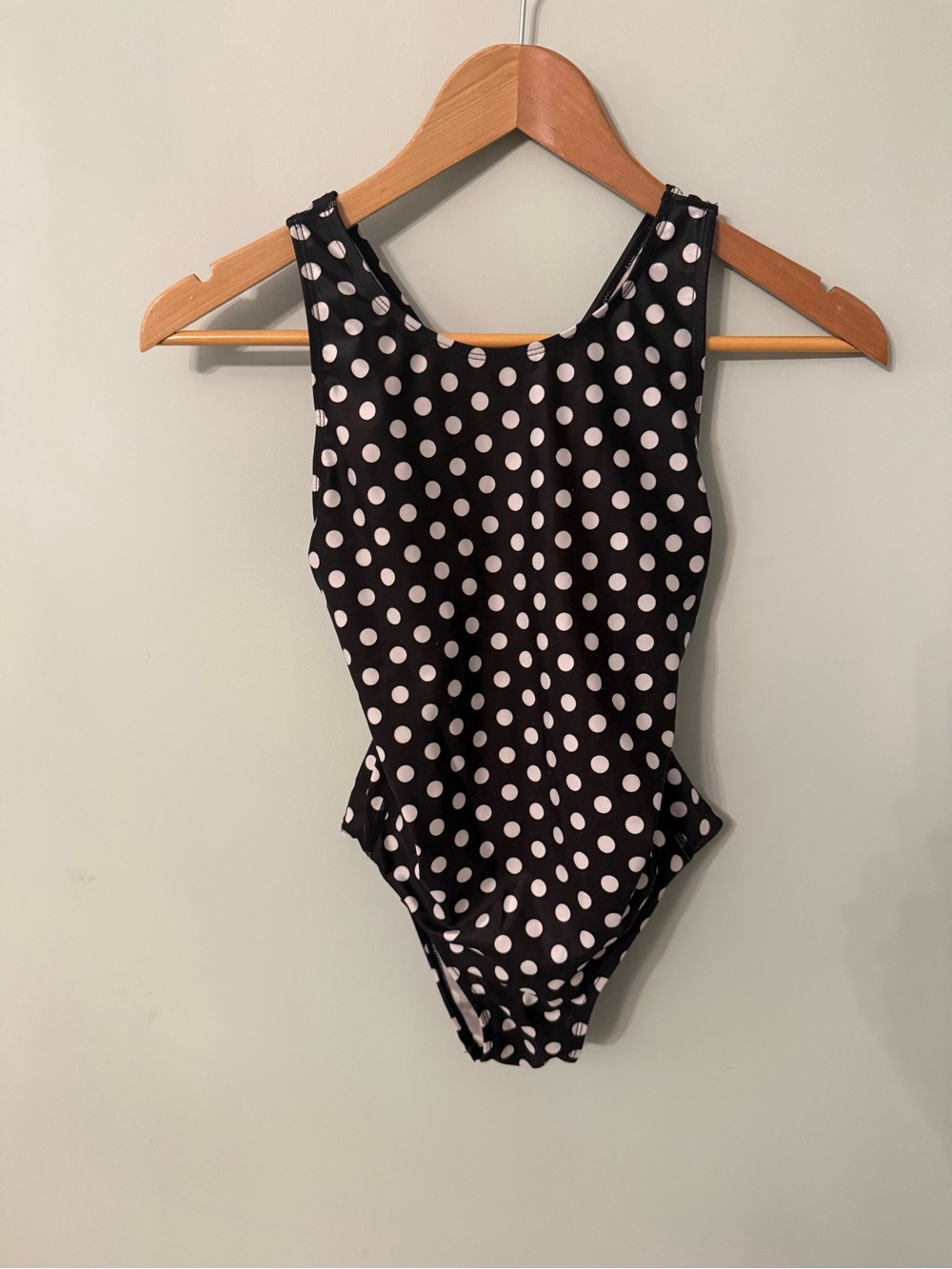 Girls Black and White Polka Dot One-Piece Swimsuit - Size 10